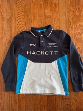 🎉Hackett- Navy, White & Bright Blue Aston Martin Polo(Size 7/8)🎉